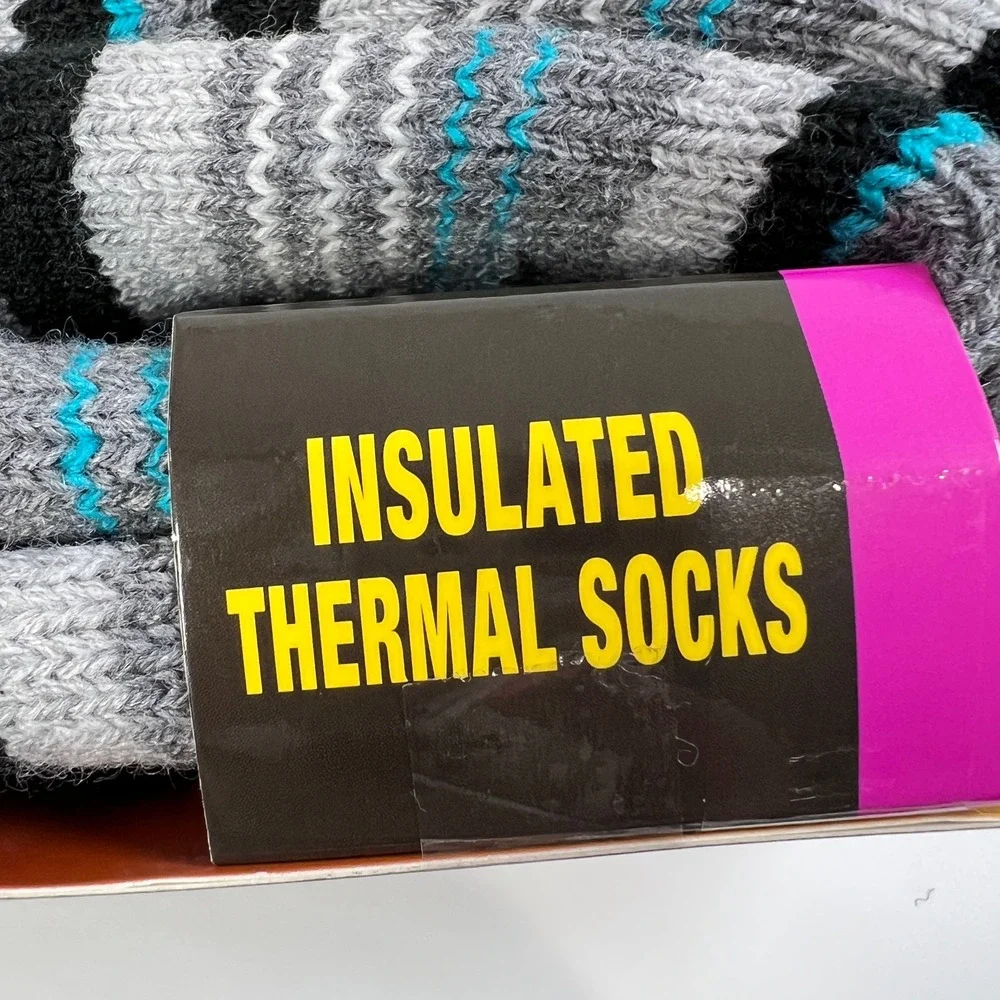 Escape Heat Insulated Thermal Socks Women 9 11‎ Gray Black Aqua Stripe Cozy Warm